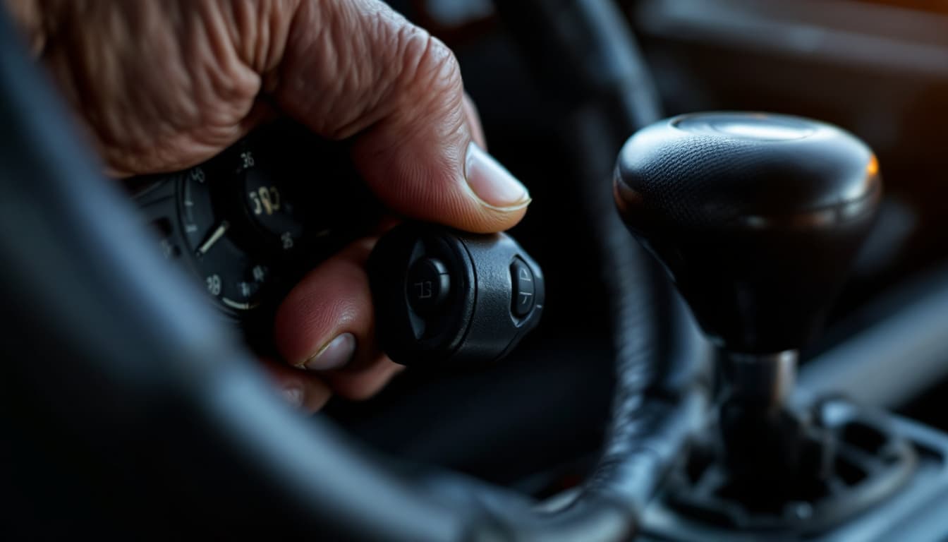 hand gripping a stuck ignition key in the steering column of a full size SUV in Southlake TX