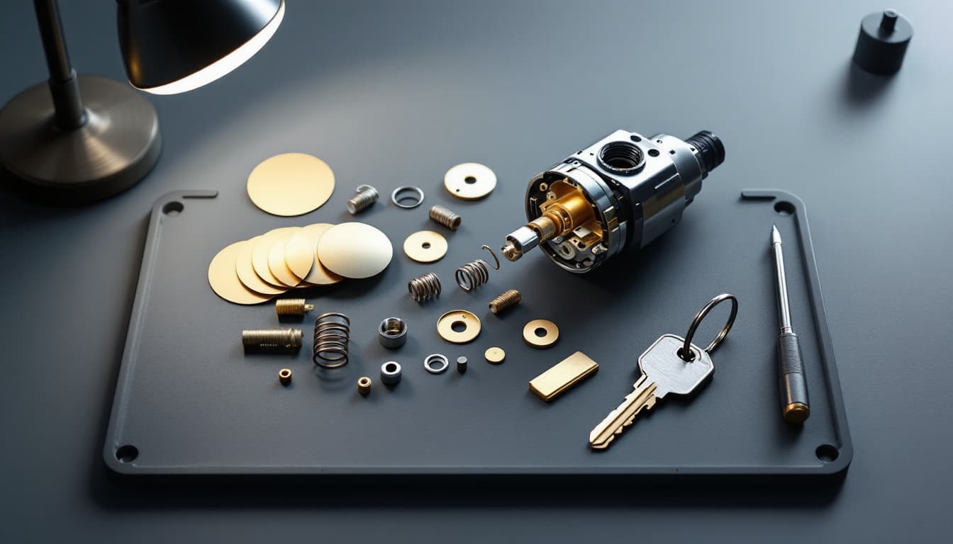 locksmith rebuilding a Chevrolet ignition lock cylinder on a workbench in Southlake TX
