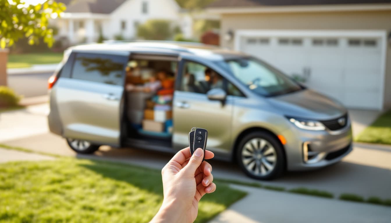 Toyota hybrid minivan in a Southlake TX driveway with a technician programming a spare smart key