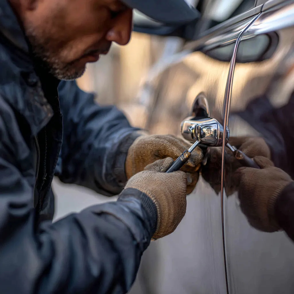 Emergency car lockout service in Southlake TX — professional locksmith unlocking car door with specialized tools